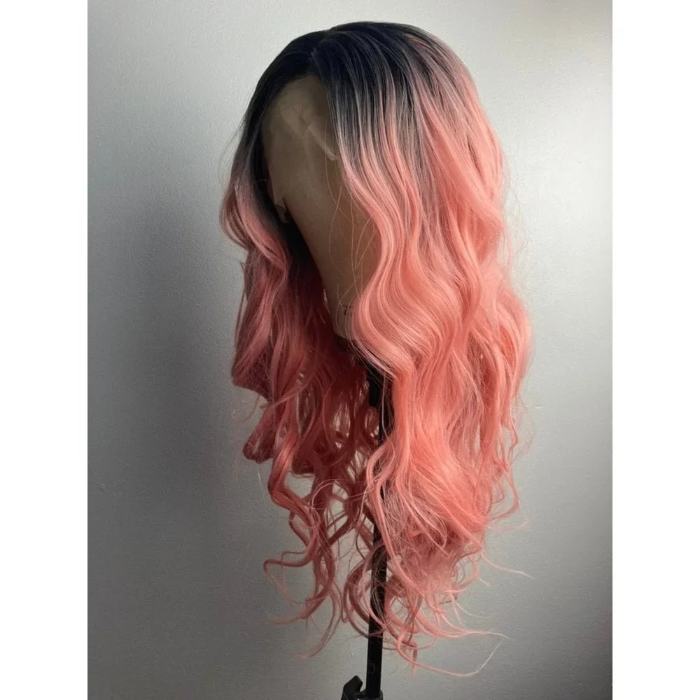 Black Root Peach Pink Wig